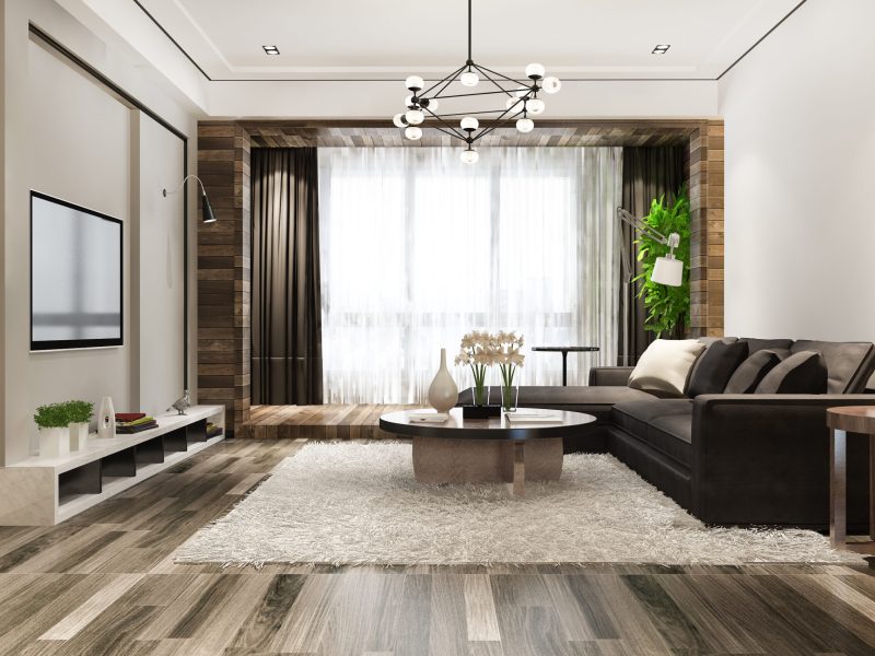 3d rendering loft luxury living room with bookshelf